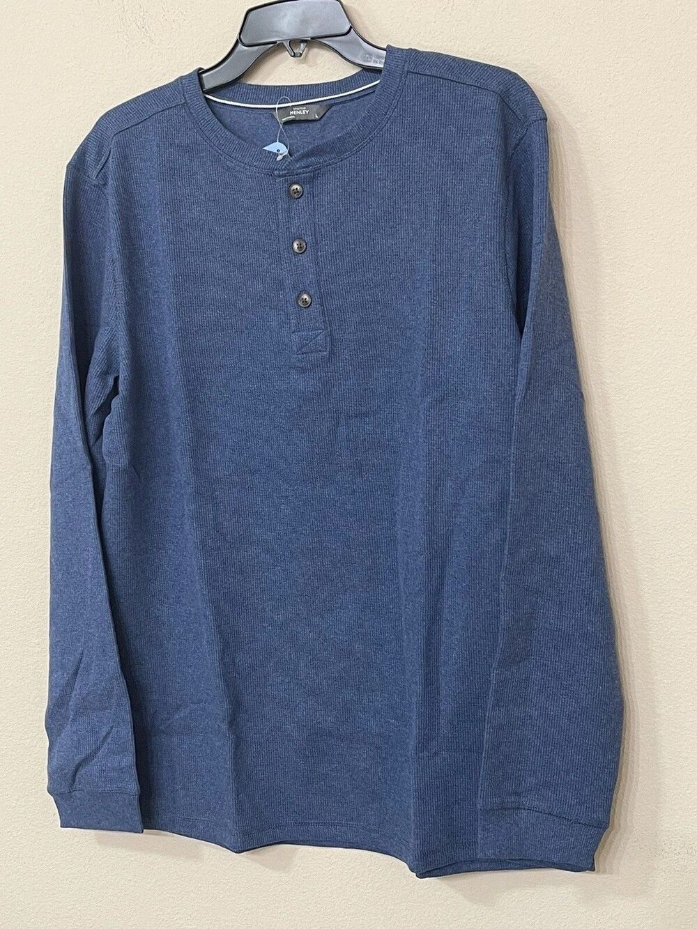NWT Members Mark Men’s Blue Thermal Henley Long Sleeve Comfort Shirt LG